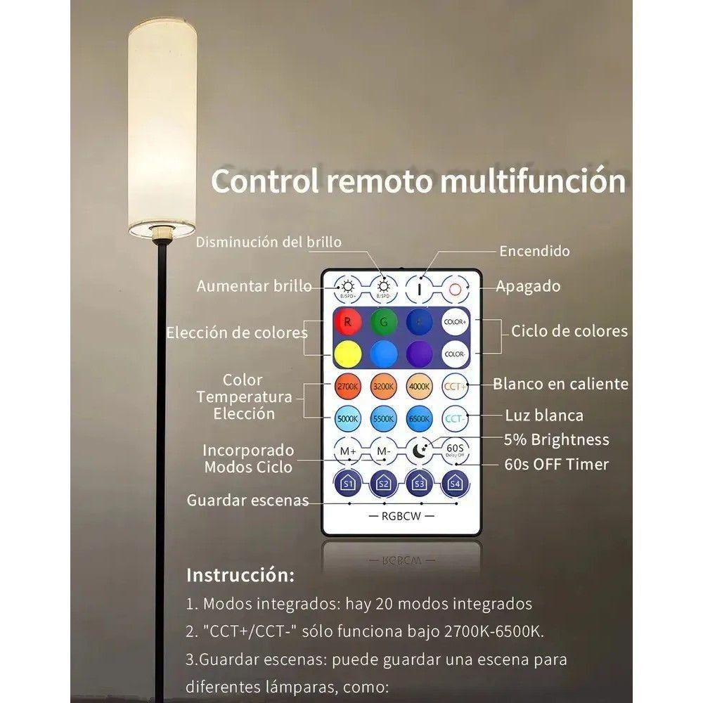 Lámpara De Pie Moderna RGB Foco Inteligente WiFi App Control Blanco Negro-2