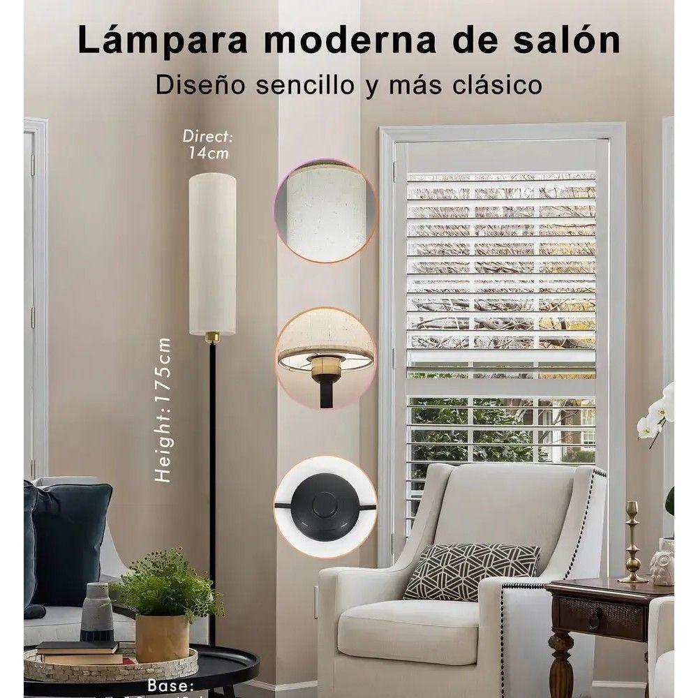 Lámpara De Pie Moderna RGB Foco Inteligente WiFi App Control Blanco Negro-3
