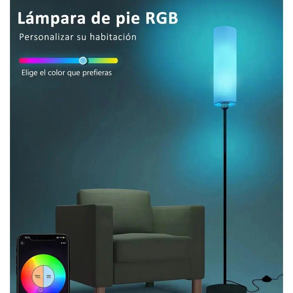Lámpara De Pie Moderna RGB Foco Inteligente WiFi App Control Blanco Negro-4