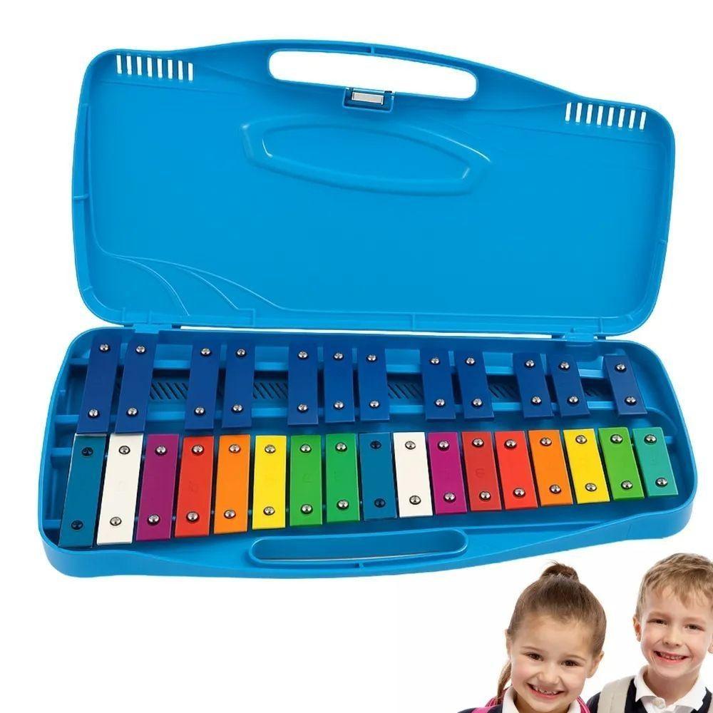 Metalófono Cromático Infantil 25 Notas Azul - Instrumento Musical Escolar con Baquetas-2