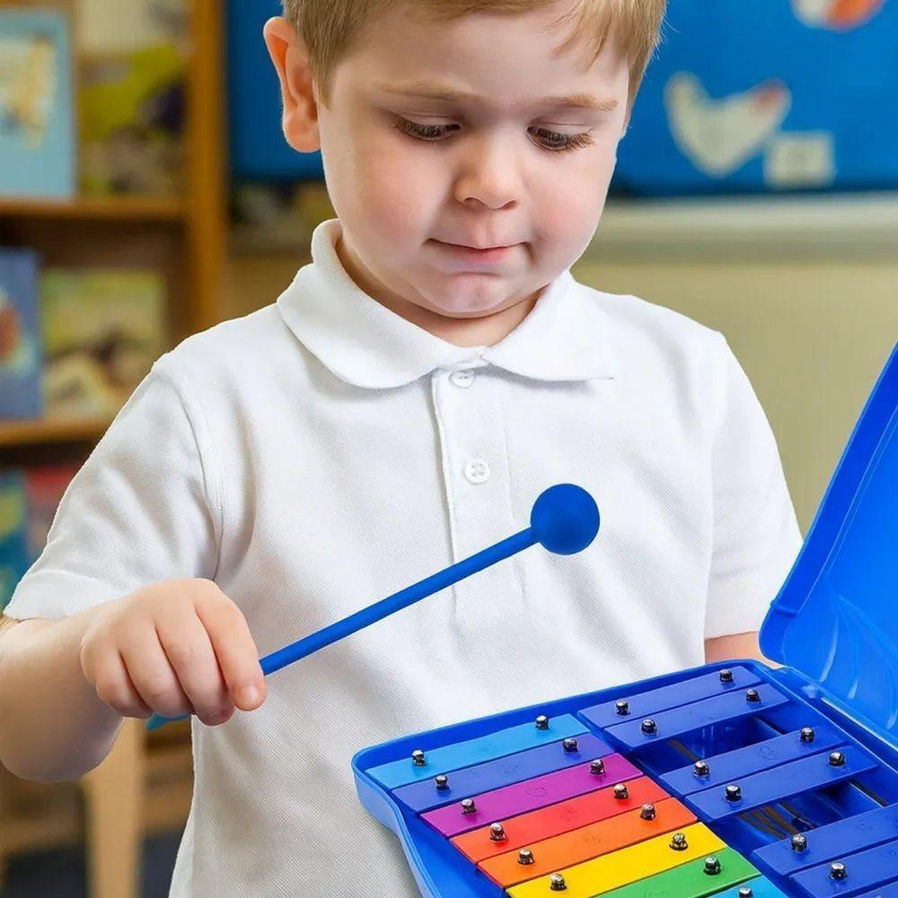Metalófono Cromático Infantil 25 Notas Azul - Instrumento Musical Escolar con Baquetas-3