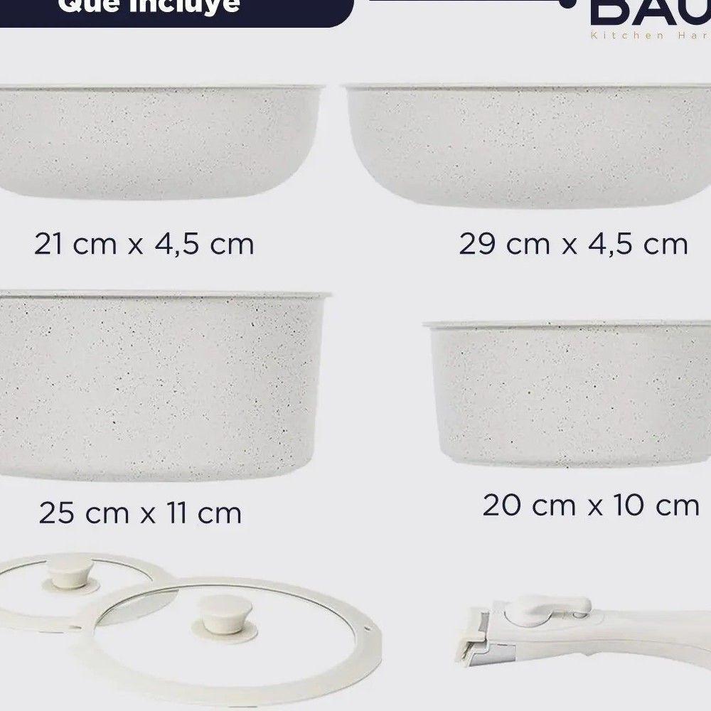 Batería Cocina Baum 6 Piezas Antiadherente Mango Desmontable Teflón-5
