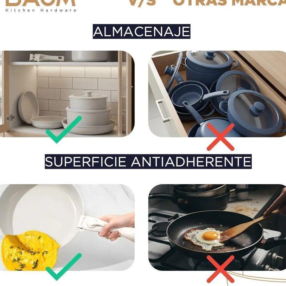 Batería Cocina Baum 6 Piezas Antiadherente Mango Desmontable Teflón-4