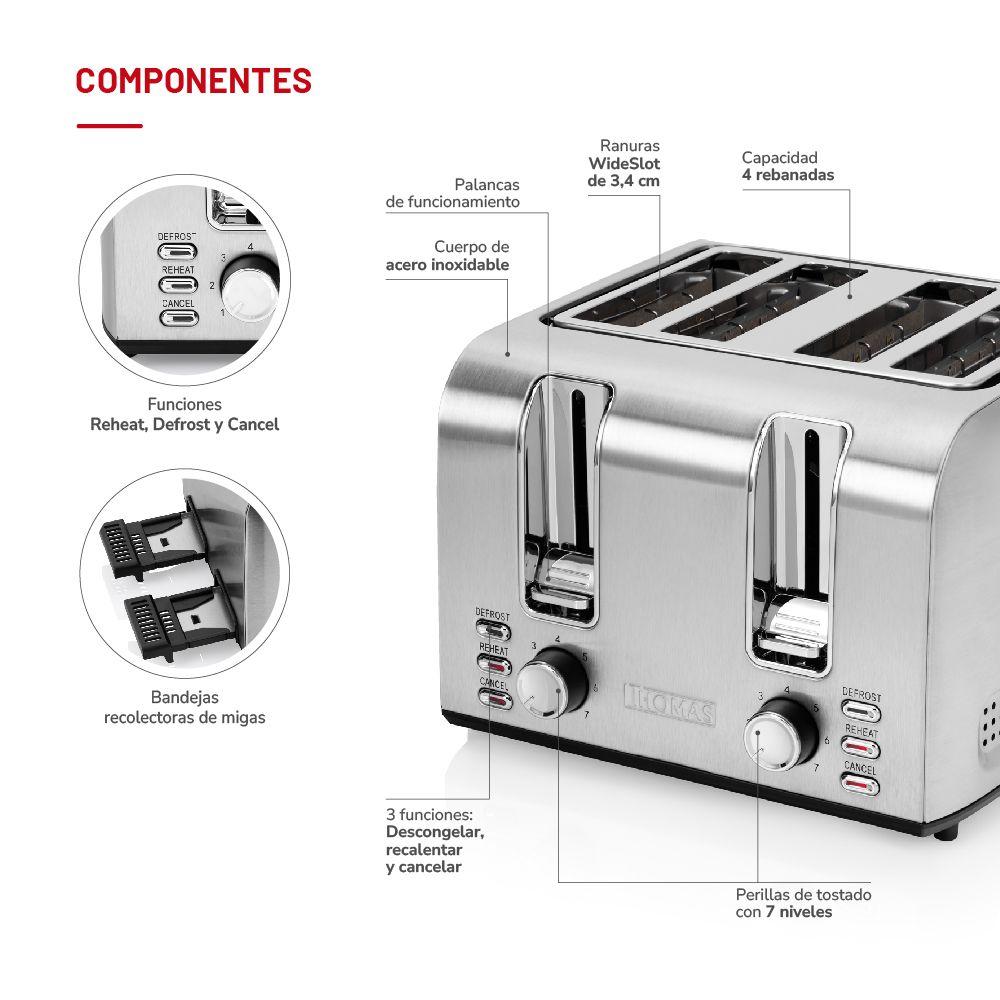 Tostador 4 rebanadas Acero Inx TH-133i-4