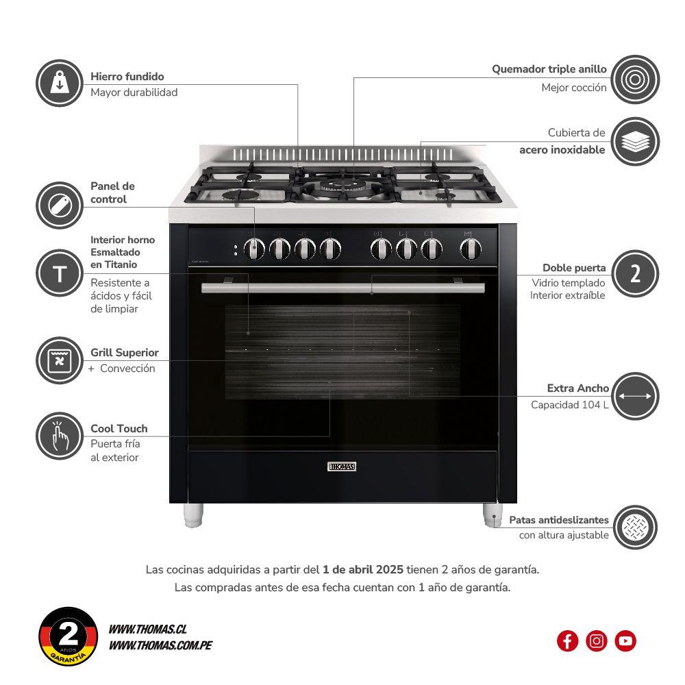 Cocina 5 quemadores horno de 104 Lts-5