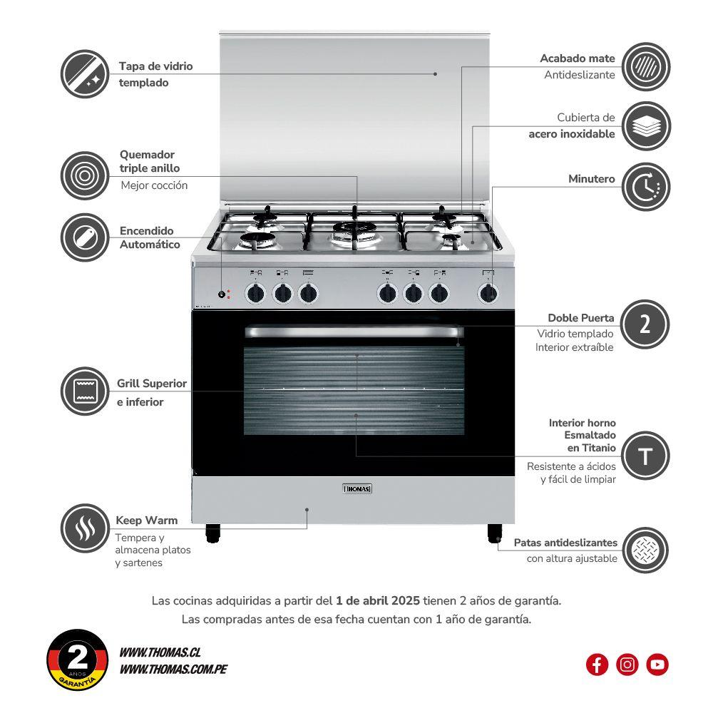 Cocina 5 quemadores horno de 130 Lts-5