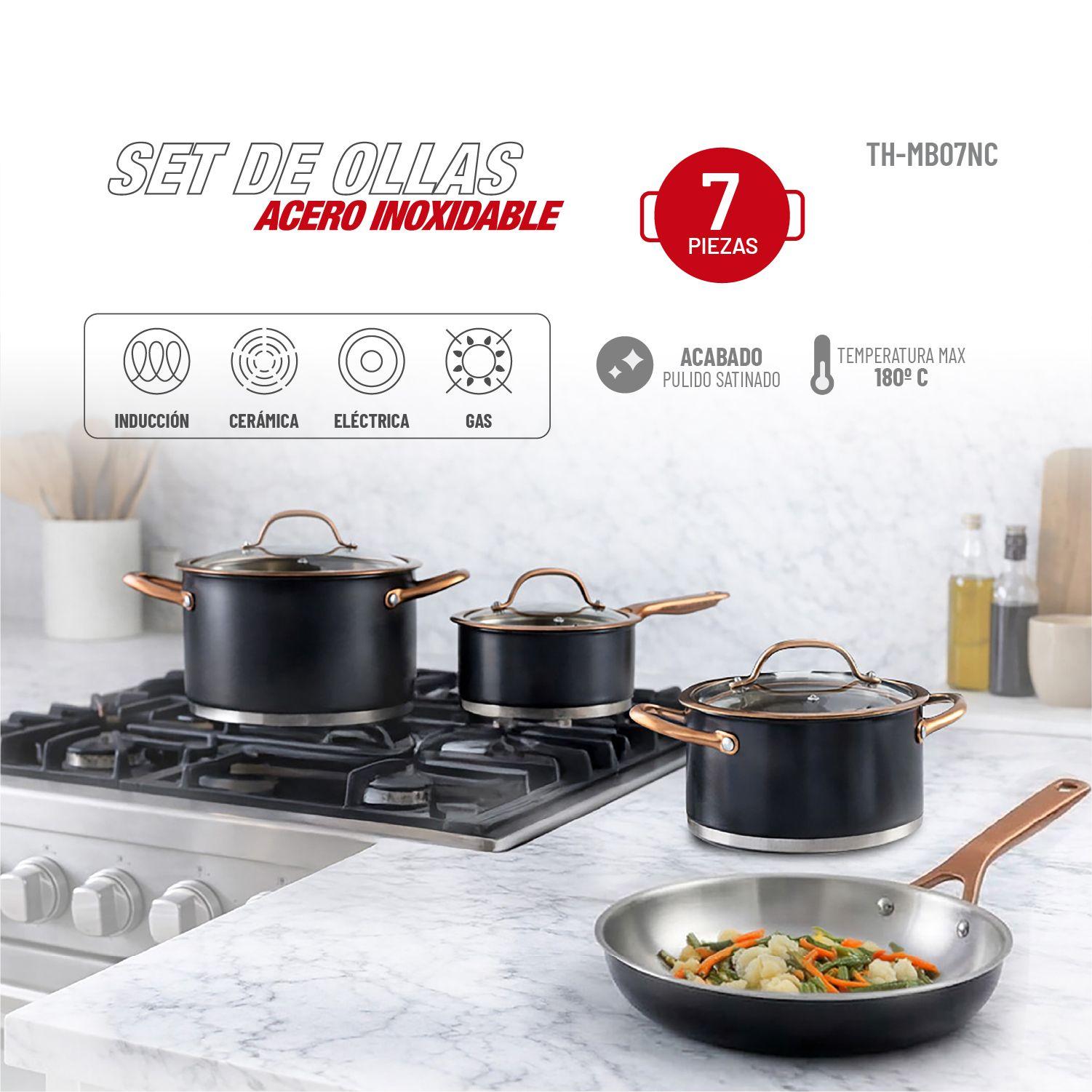 Bateria de cocina Acero Inox Mate 7pzas TH-MB07NC-1