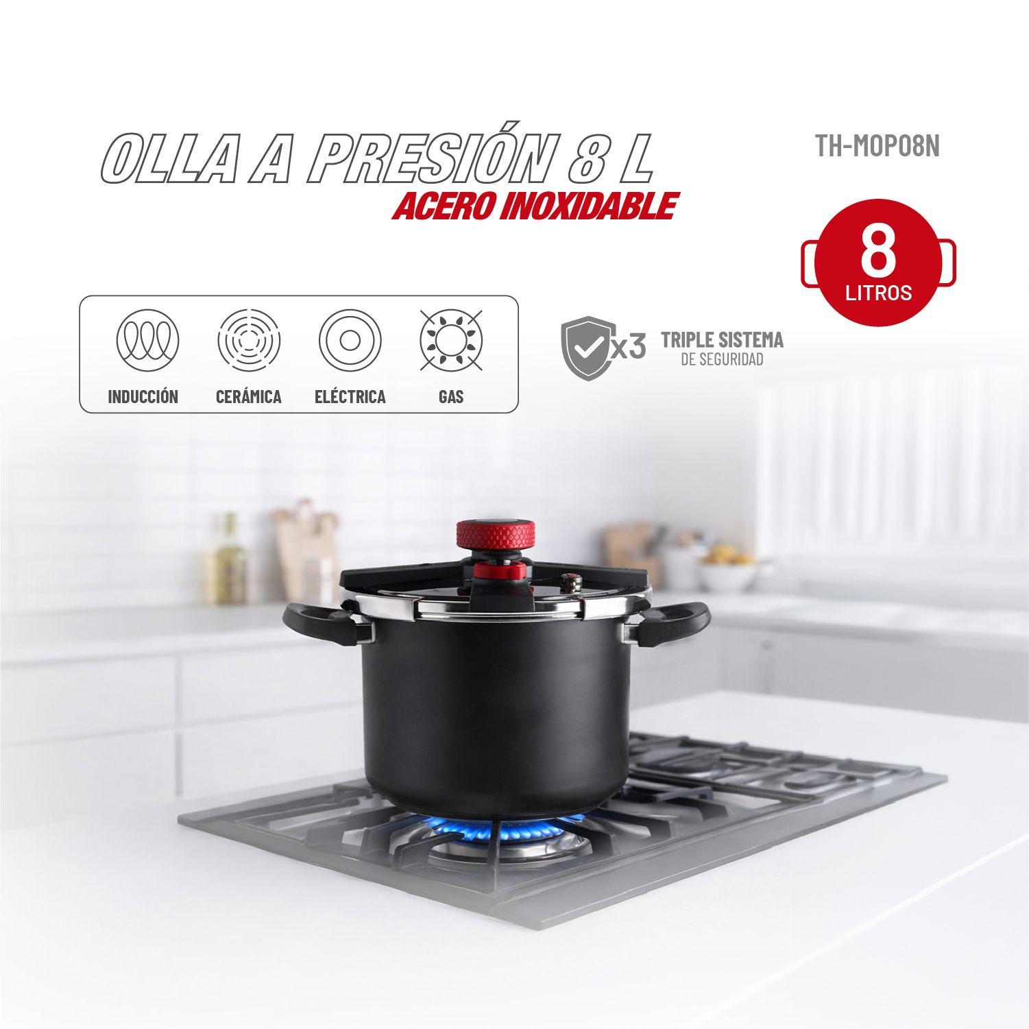 Olla a Presión Acero Inoxidable Negro 8lts TH-MOP08N-1