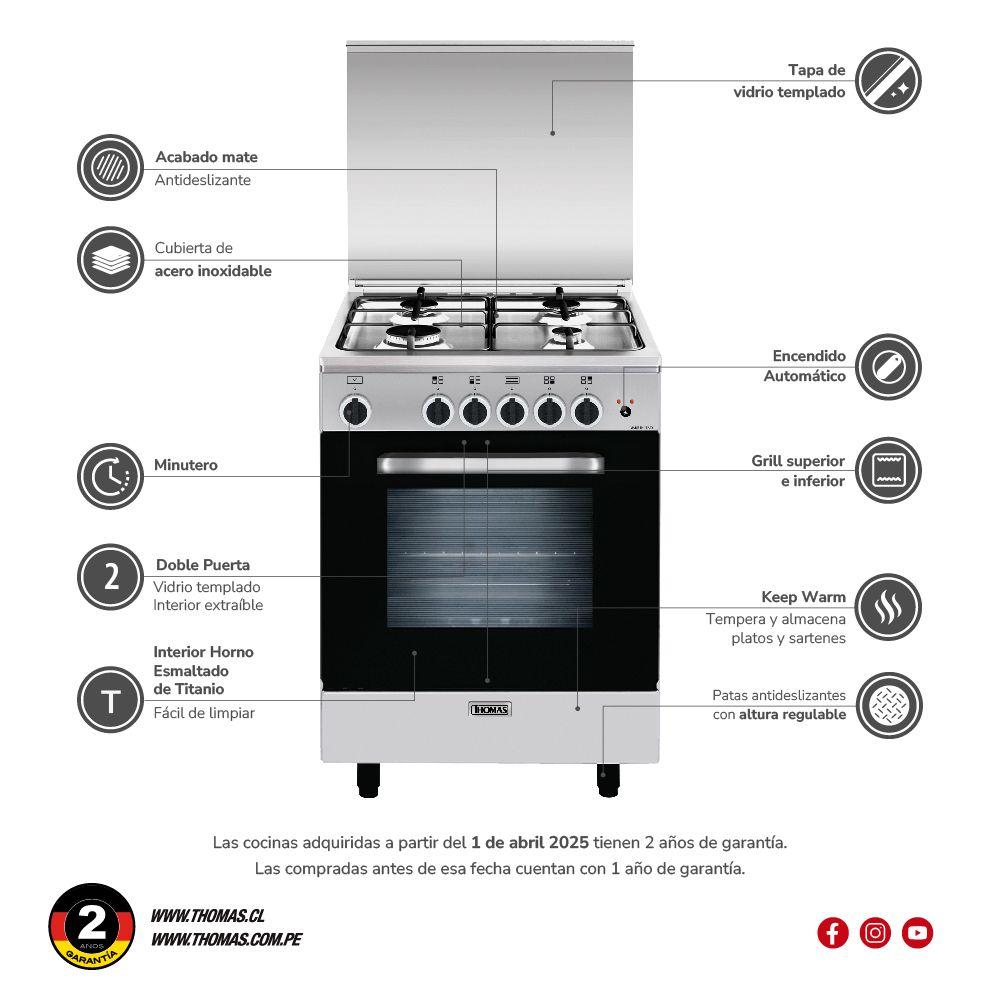 Cocina 4 quemadores horno de 70 Lts-4