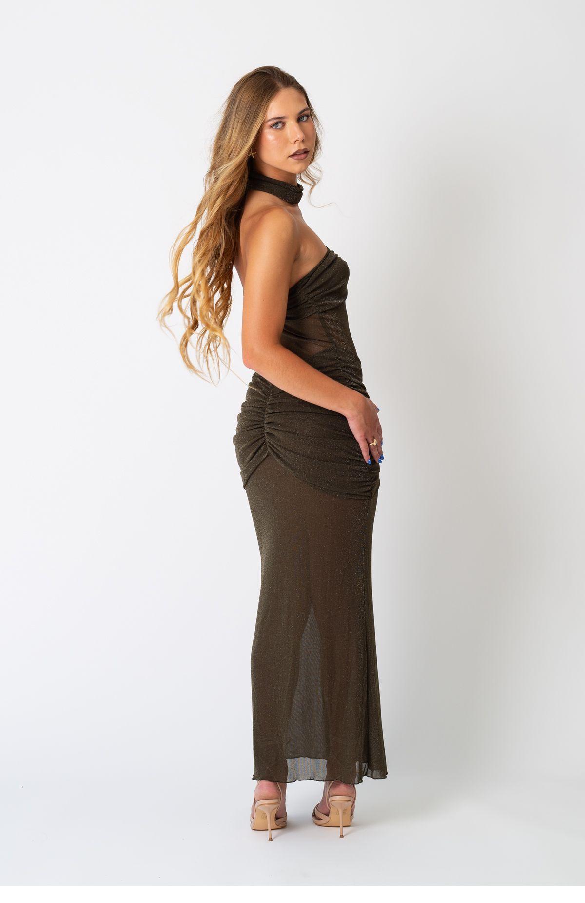 Vestido Largo Maxi Verde Brillos-3