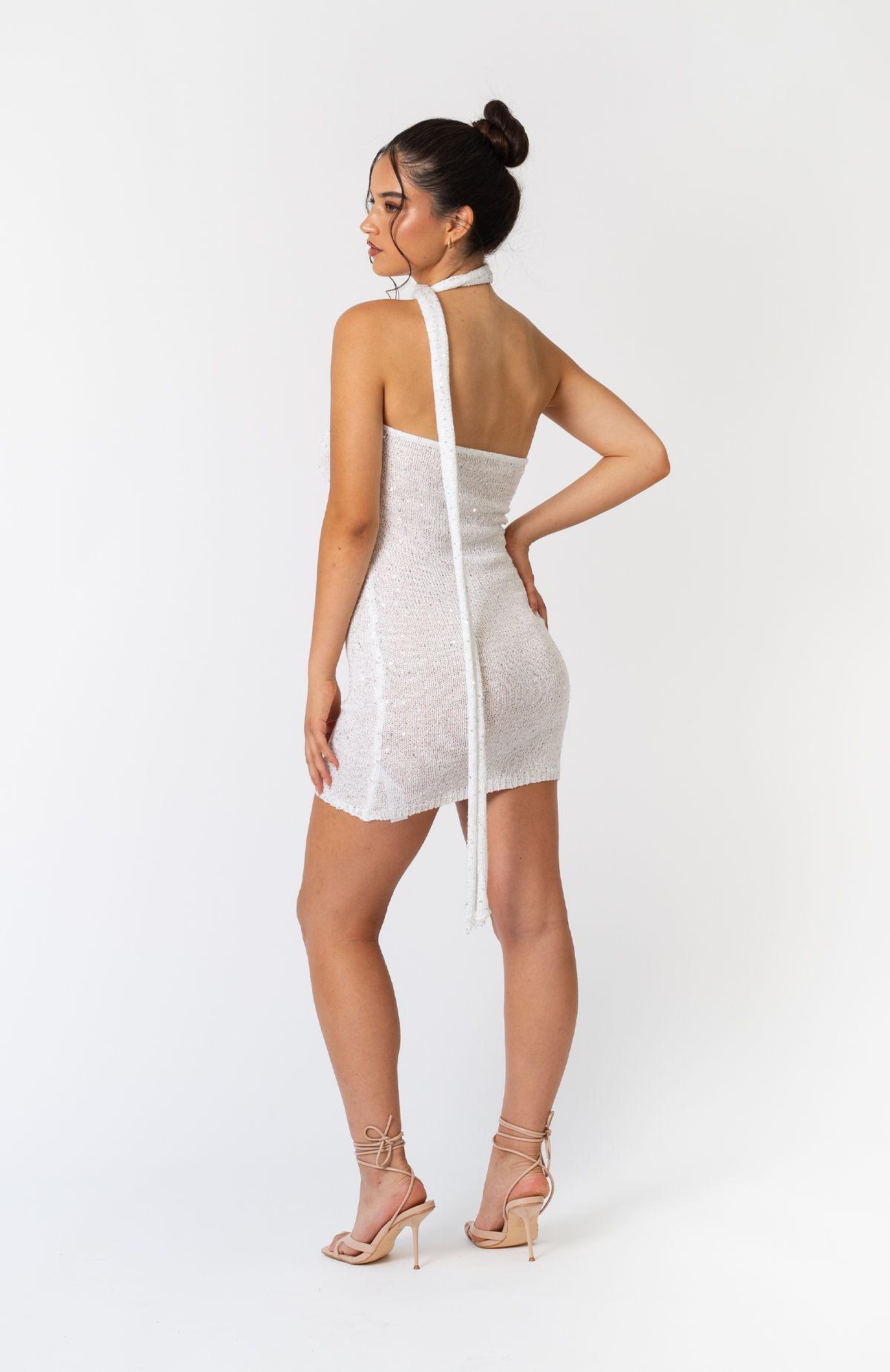Vestido Blanco Corto Mini Brillos & Lentejuelas-3