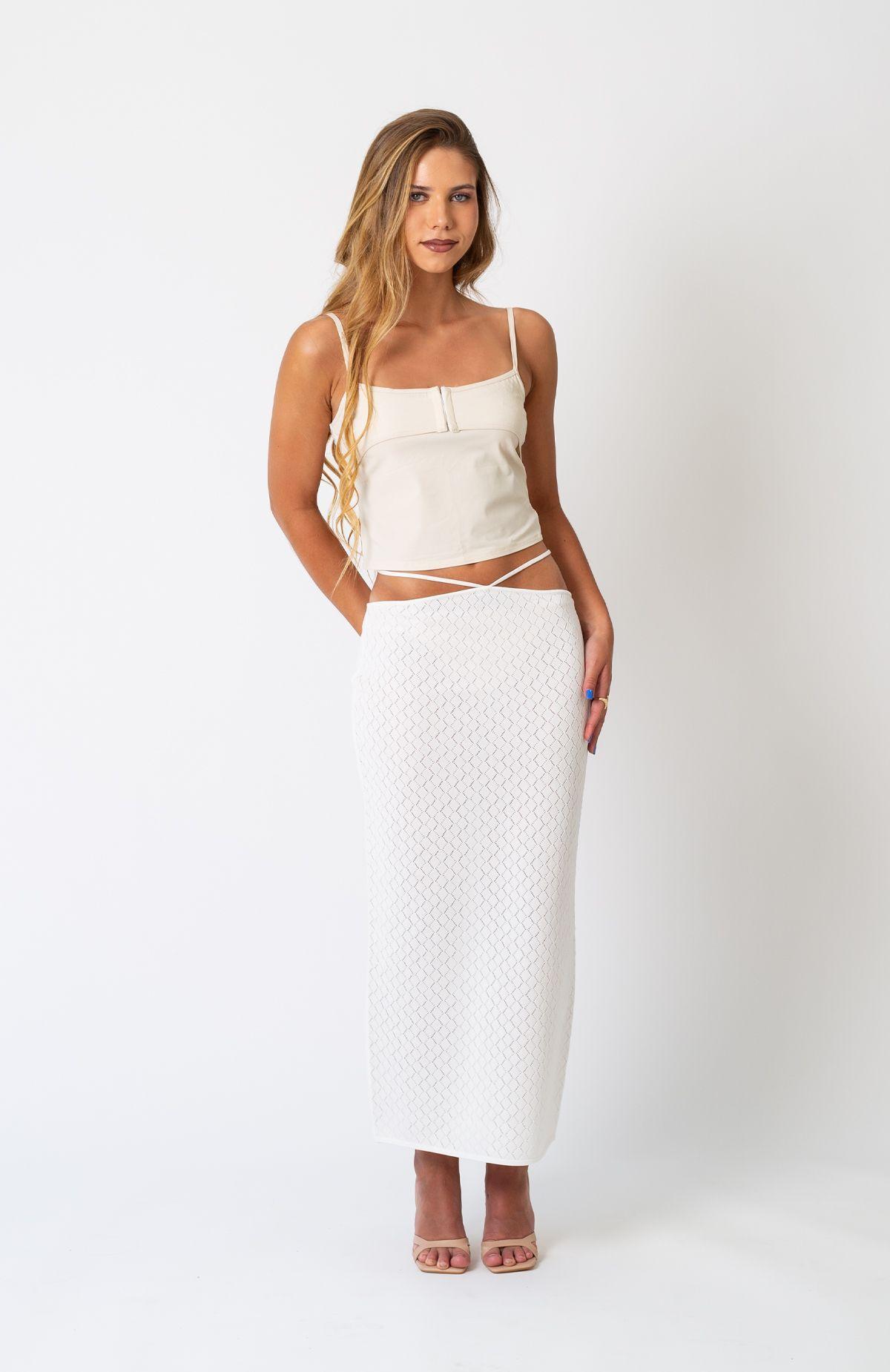 Falda Blanca Midi Larga -0