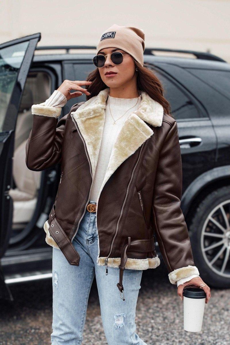 Chaqueta Café con Chiporro Beige Mujer-0