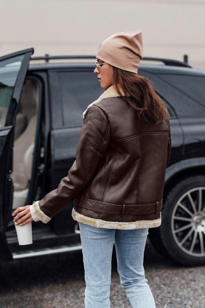 Chaqueta Café con Chiporro Beige Mujer-2