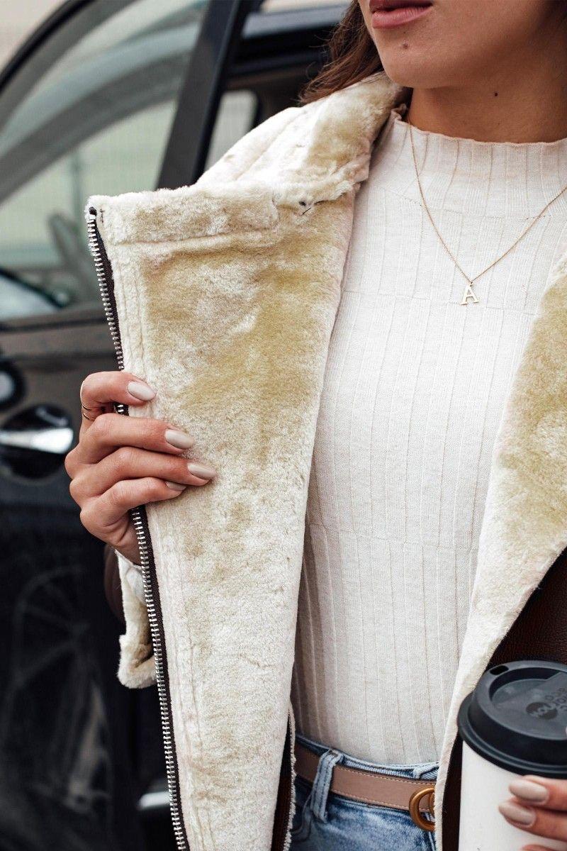 Chaqueta Café con Chiporro Beige Mujer-3