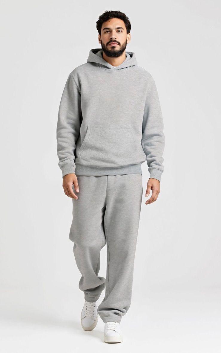 Conjunto Gris Hombre Pantalón Recto & Polerón Capucha-2