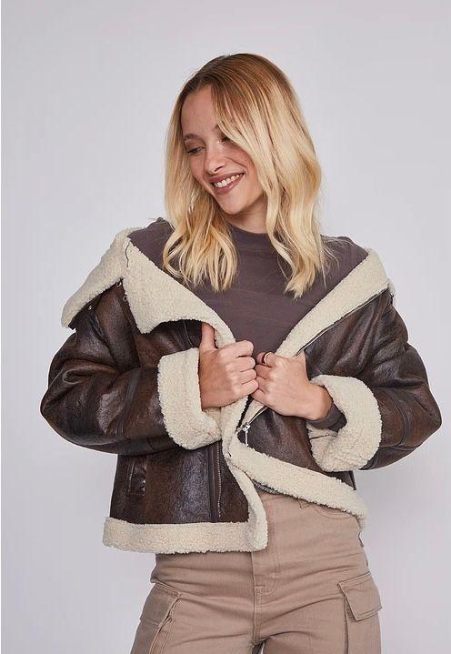 Chaqueta Cuerina Café Mujer-4