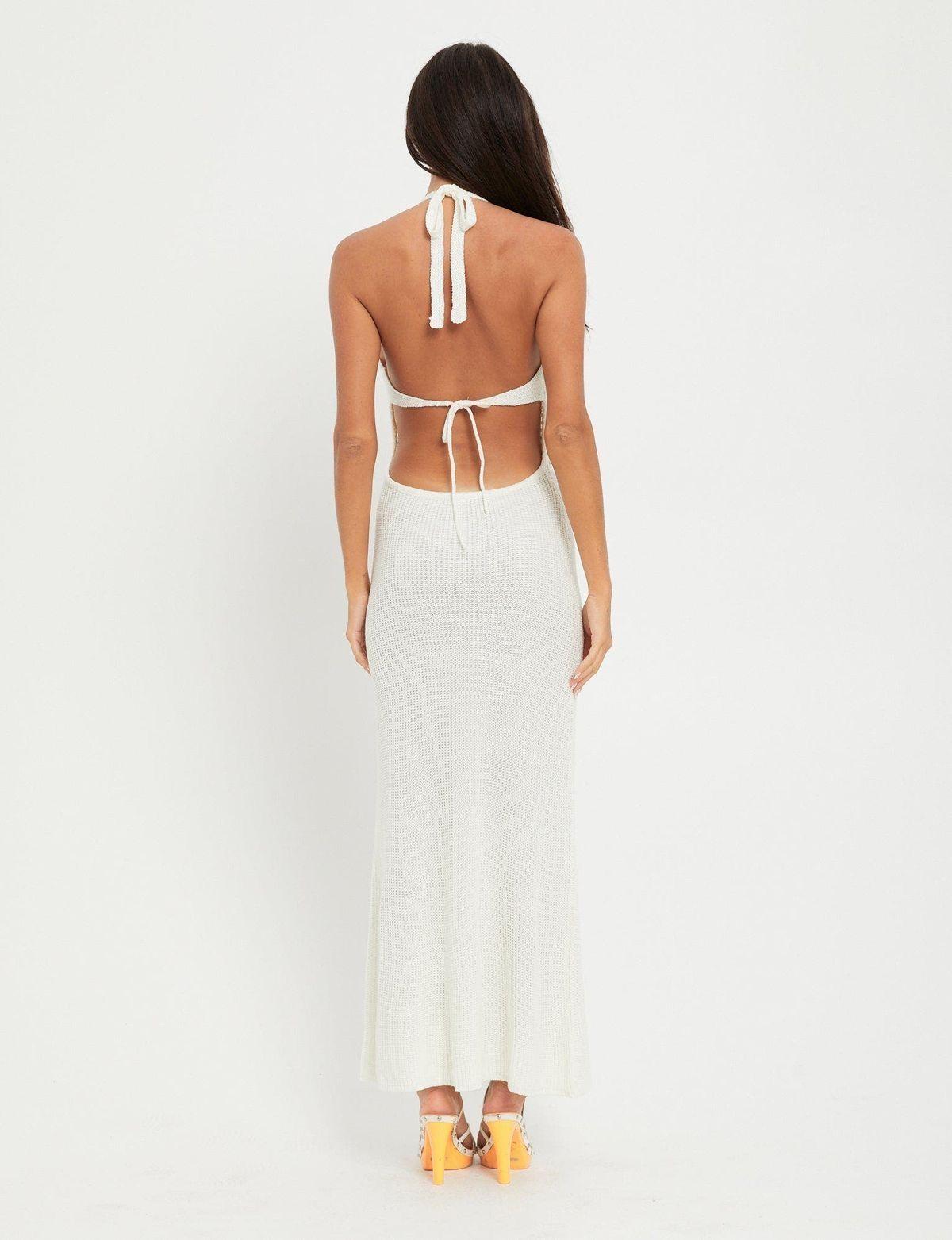 Vestido Maxi Largo Tejido Blanco-1