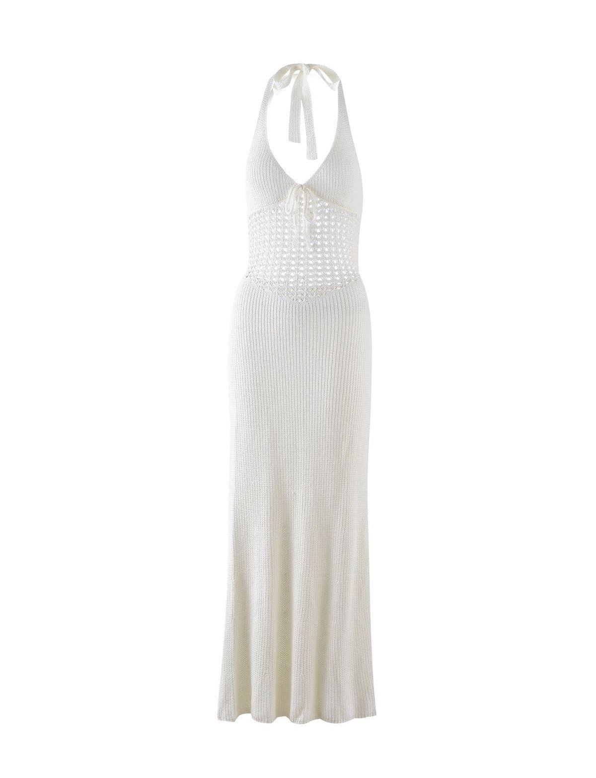 Vestido Maxi Largo Tejido Blanco-5