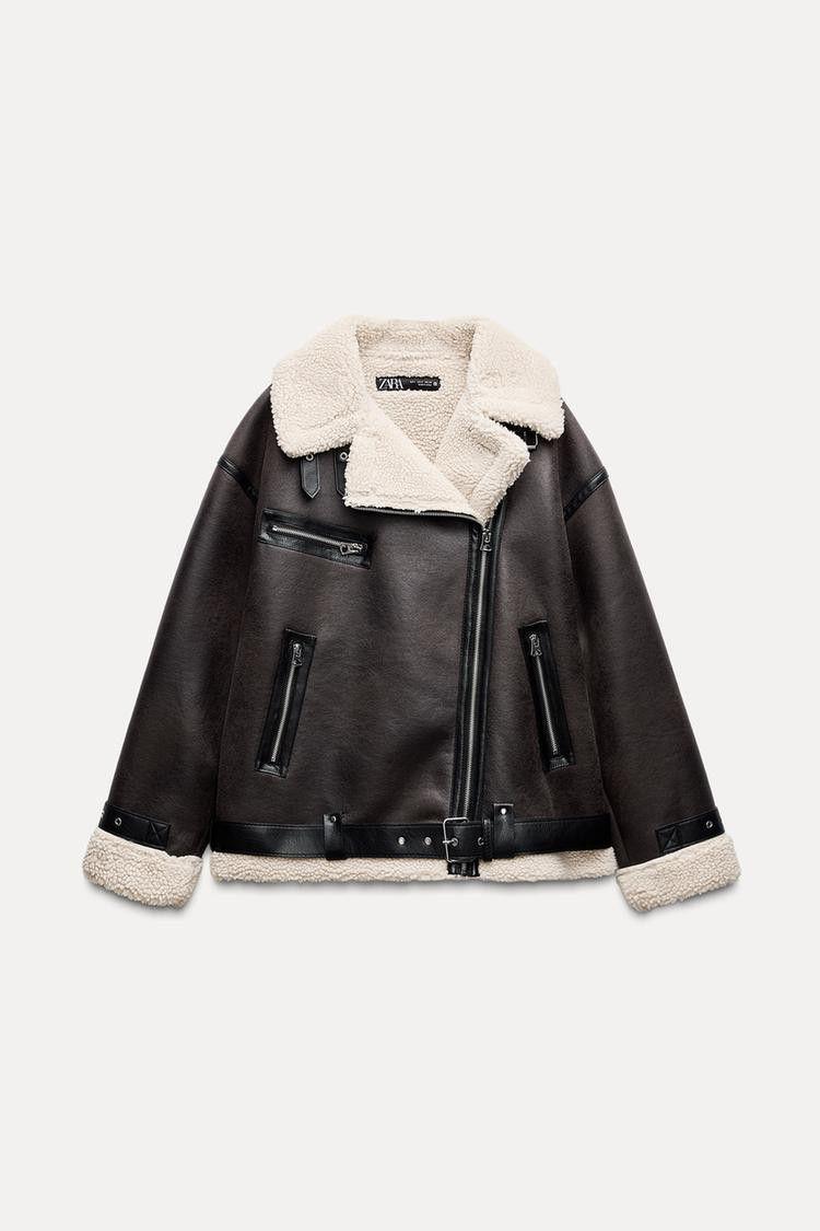 Chaqueta Aviadora Café Mujer con Chiporro Beige y Cinturón-2
