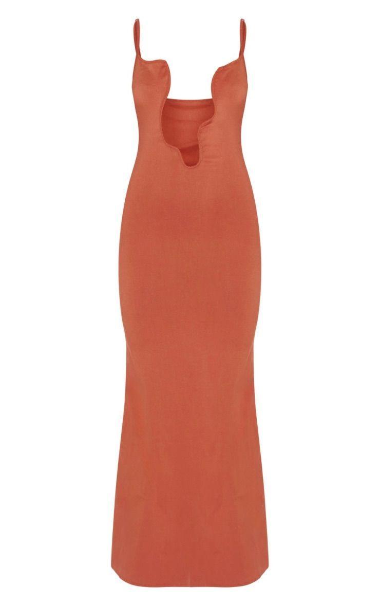 Vestido Largo Color Óxido Escote Asimetrico -4