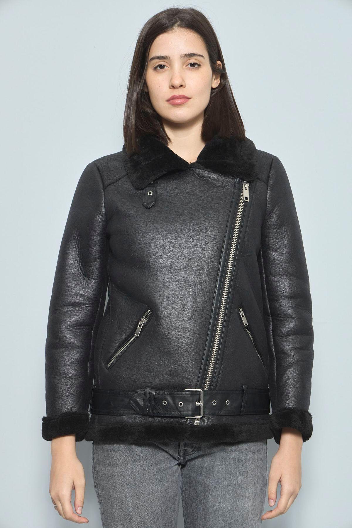 Chaqueta Aviadora Negra Oversize Mujer-0