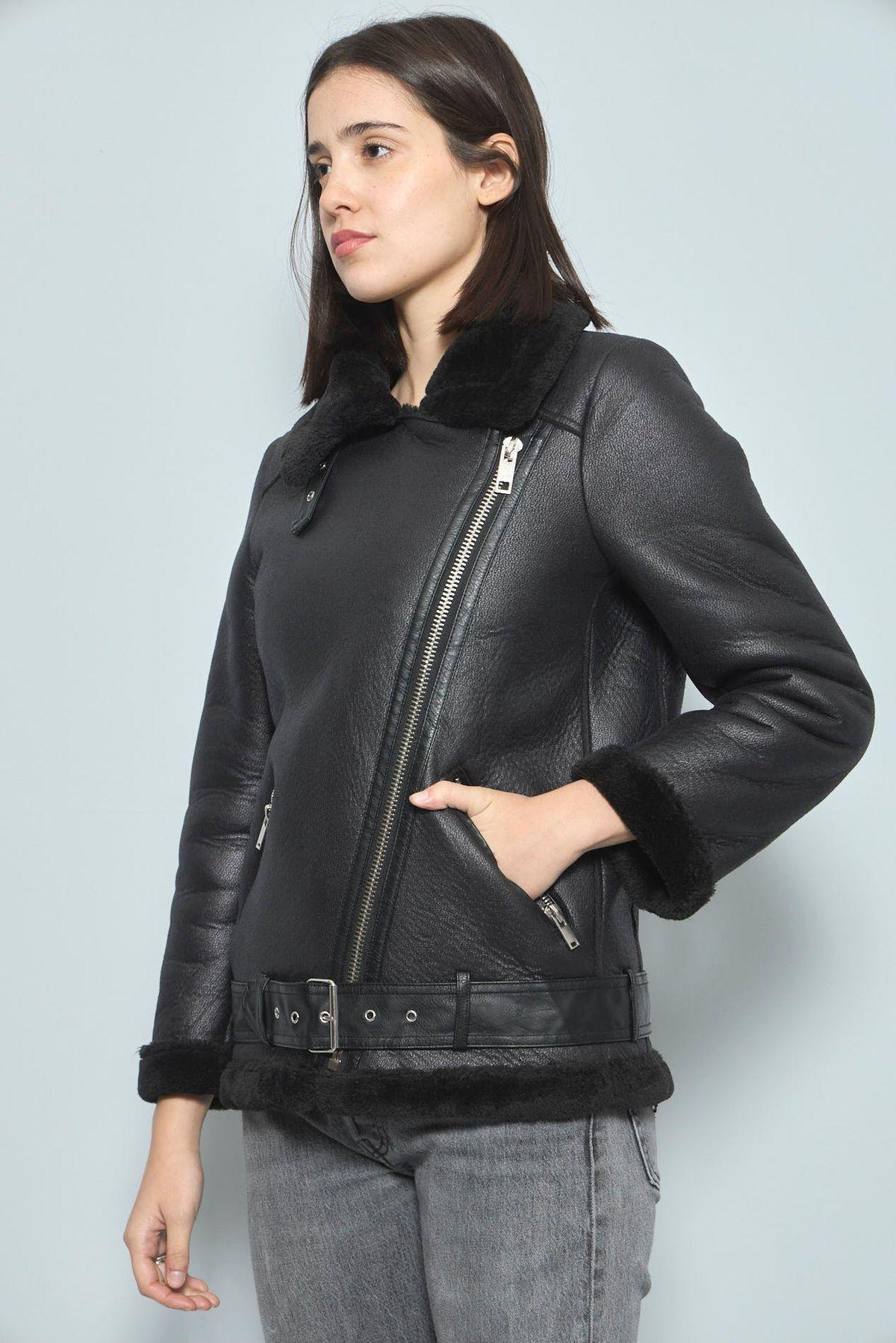 Chaqueta Aviadora Negra Oversize Mujer-1