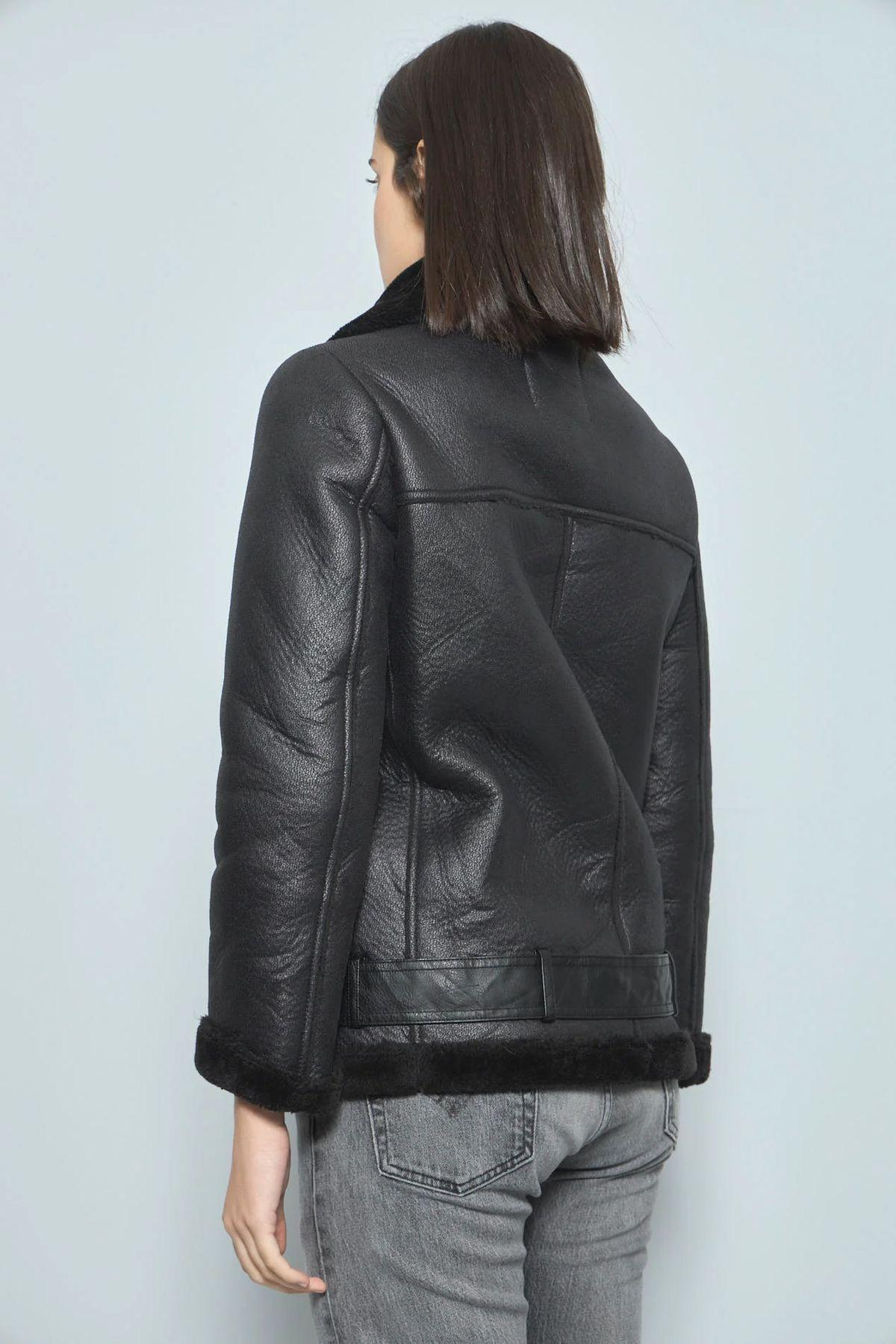 Chaqueta Aviadora Negra Oversize Mujer-2