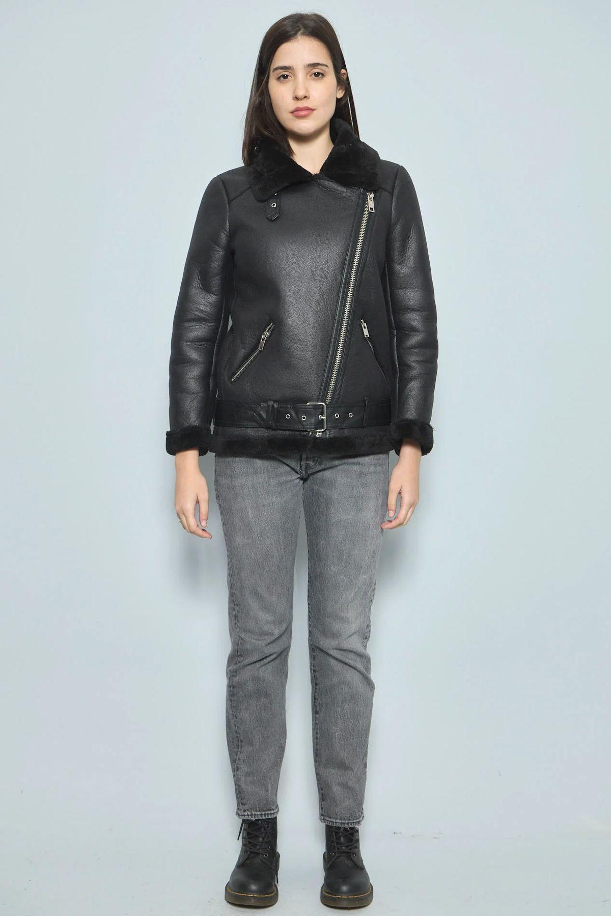 Chaqueta Aviadora Negra Oversize Mujer-3