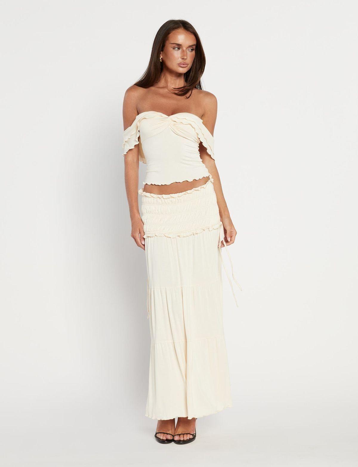 Falda Larga Beige -0