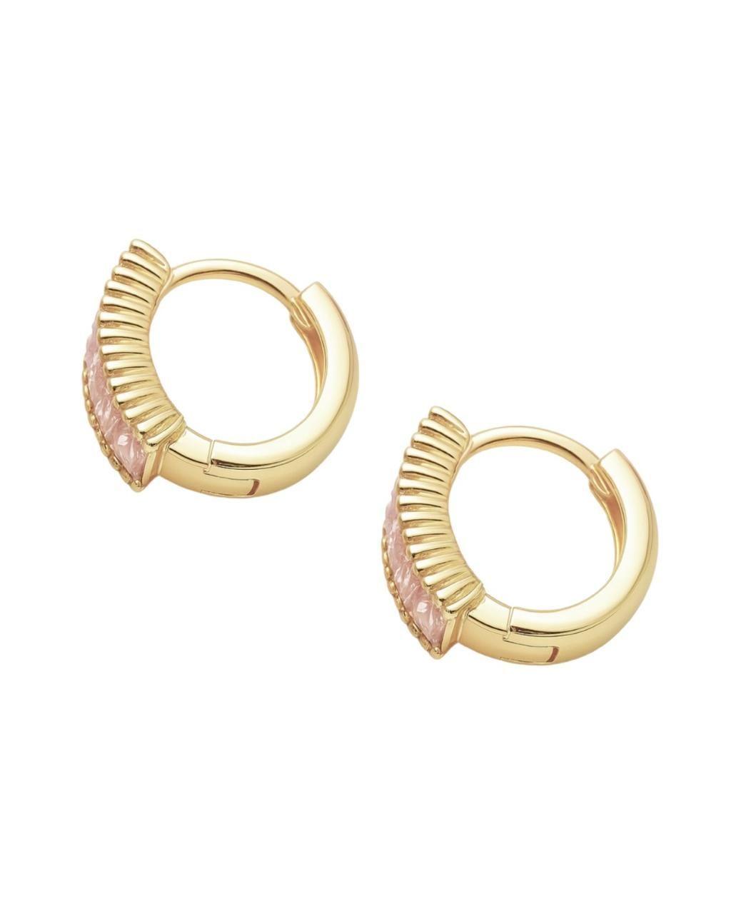 Aros Argollas Riel Baguette Rosa Encahapado en oro de 18k de 15mm-2