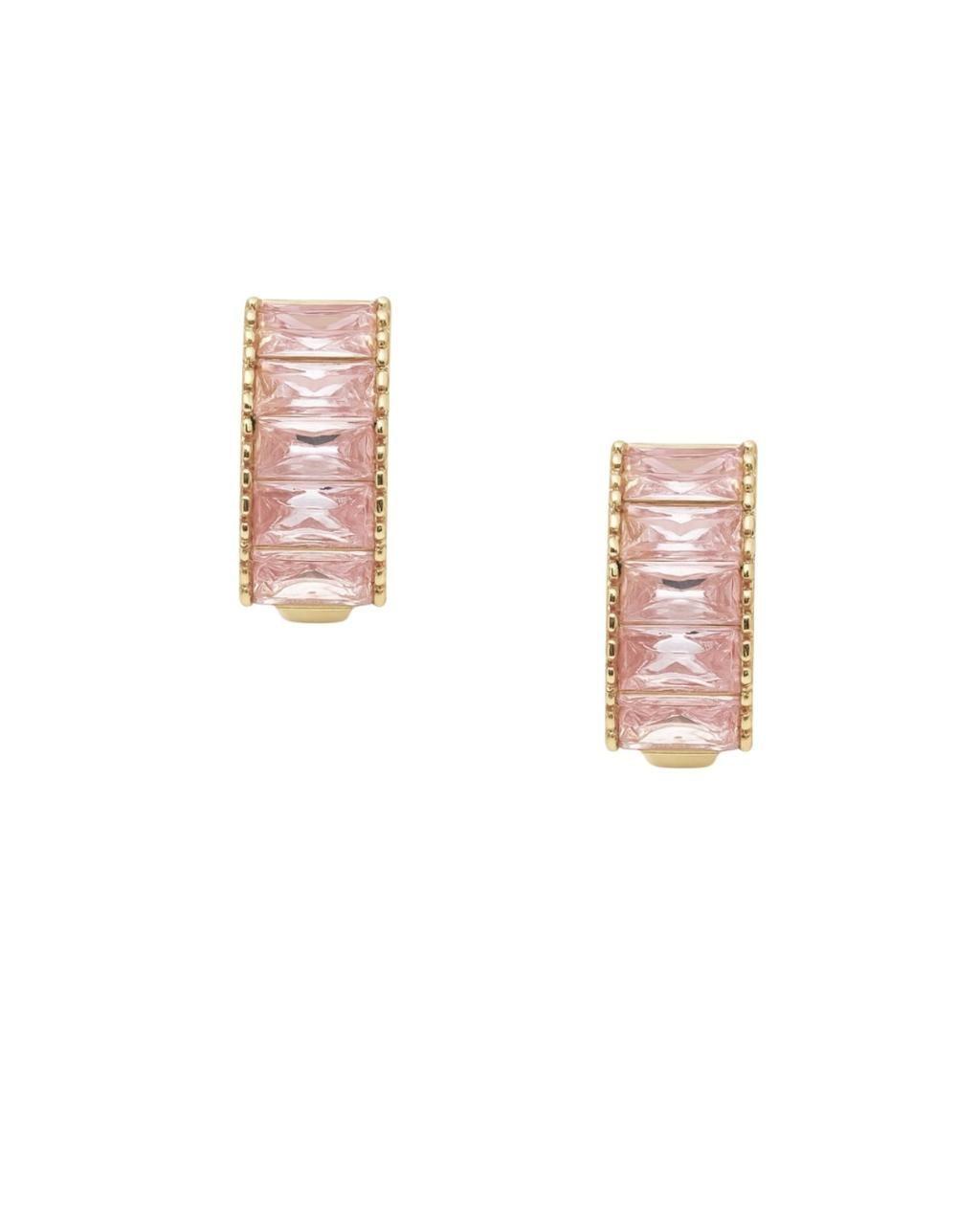 Aros Argollas Riel Baguette Rosa Encahapado en oro de 18k de 15mm-1