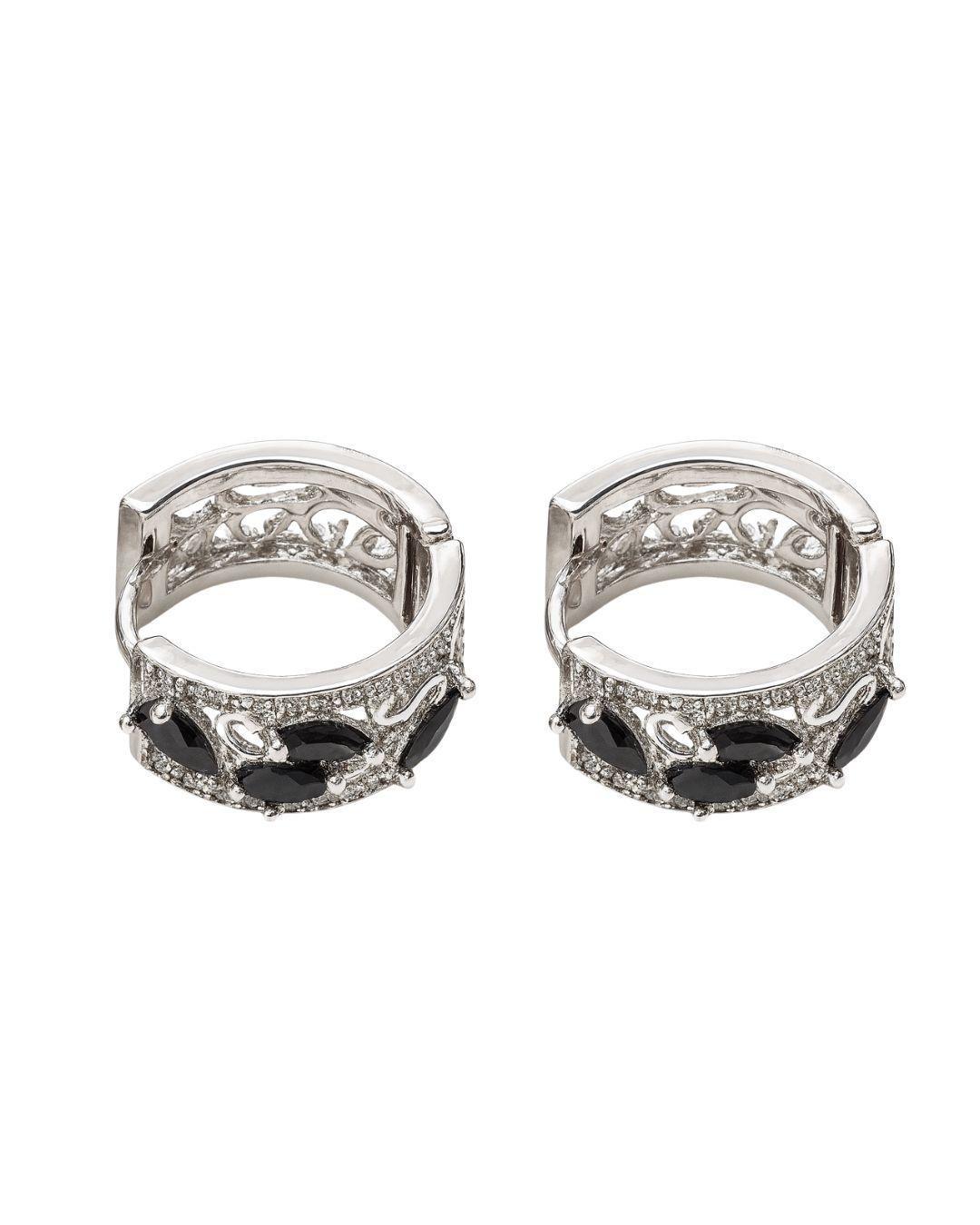 Aros Argollas Pétalos Negros Enchapado en Rodio 18mm-2