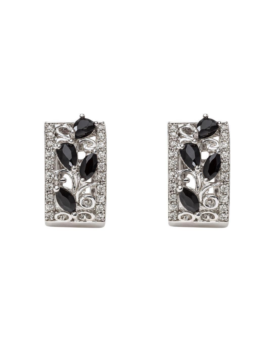 Aros Argollas Pétalos Negros Enchapado en Rodio 18mm-1