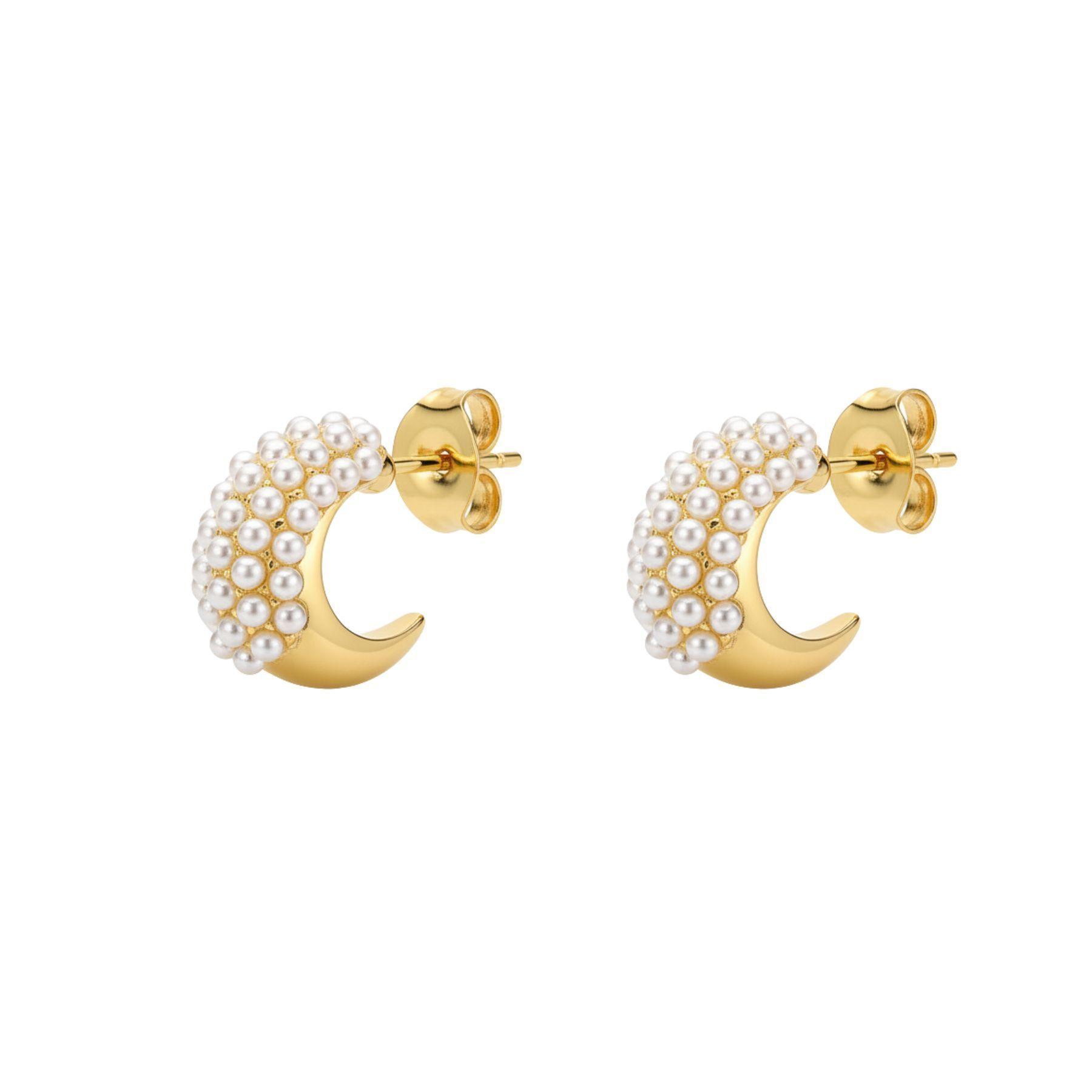 Aros Luna Peque a Perlas Enchapado en Oro de 18k-0