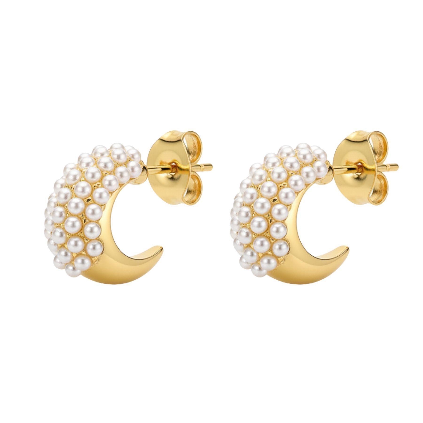 Aros Luna Peque a Perlas Enchapado en Oro de 18k-1
