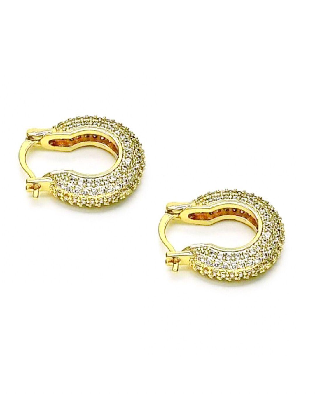 Aro argolla ancha con circones Enchapado en oro de 18k-2