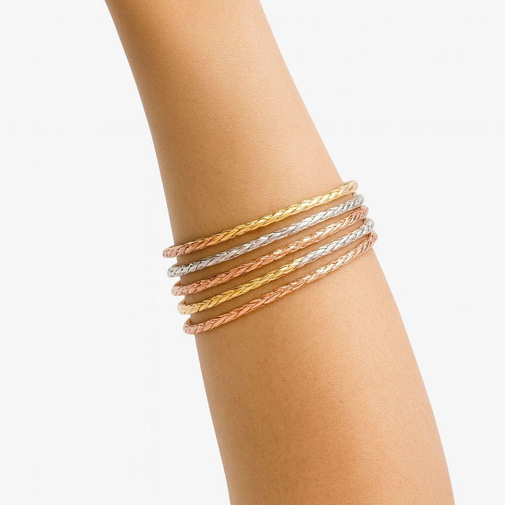 Pulsera 7 Esclavas 3 Oros Enchapada en oro de 18k 65mm Diámetro-2