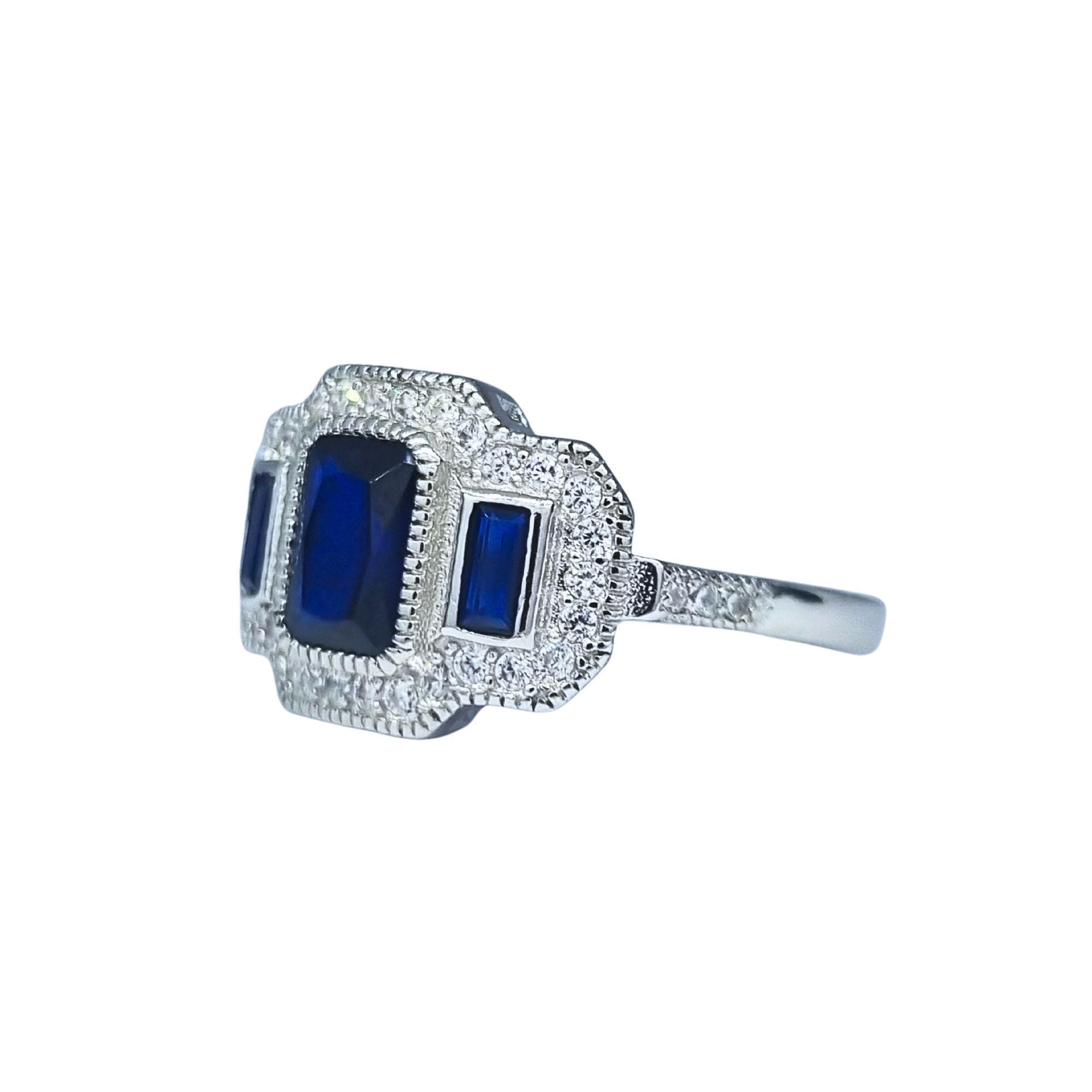 Anillo Art-Deco 3 Zafiros Plata 925-1