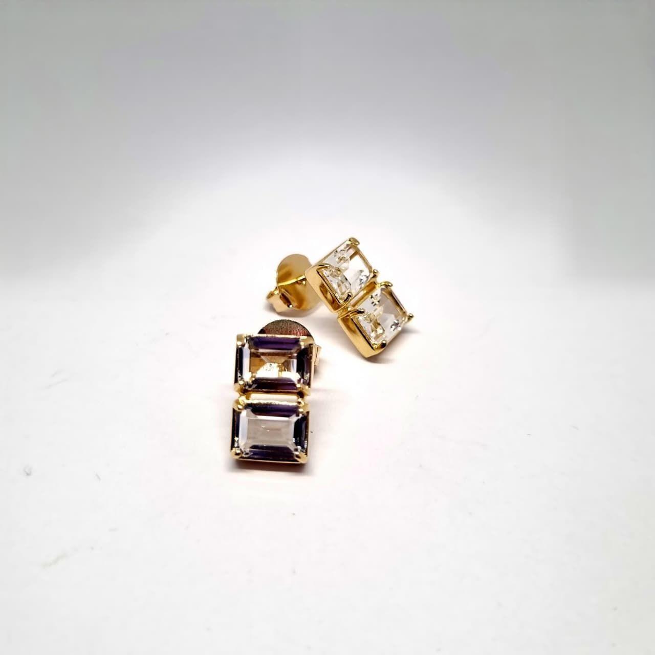 Aros Cristal Doble Rectangular enchapado en oro de 18k-2