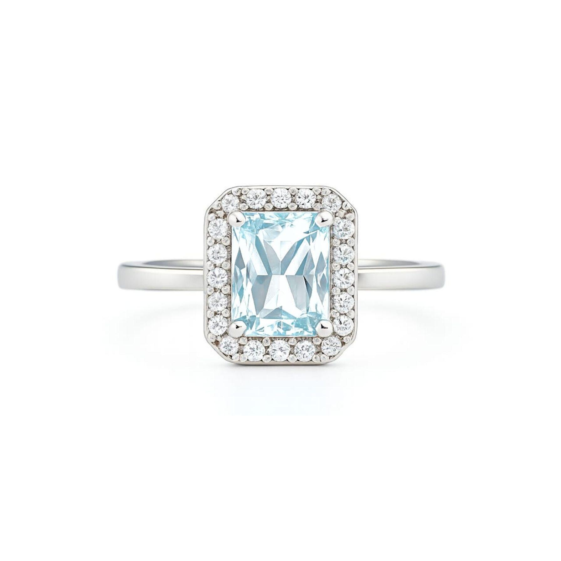 Anillo Rectangular Agua Marina Plata 925-0