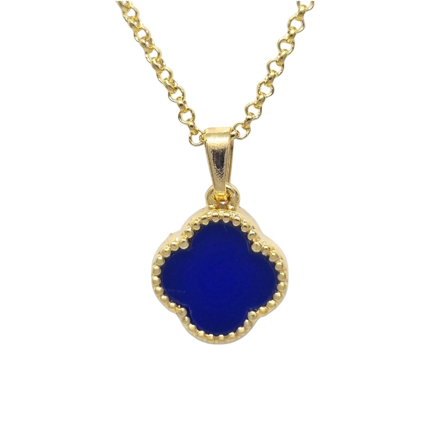 Collar Flor Azul Enchapada en Oro de 18k-0