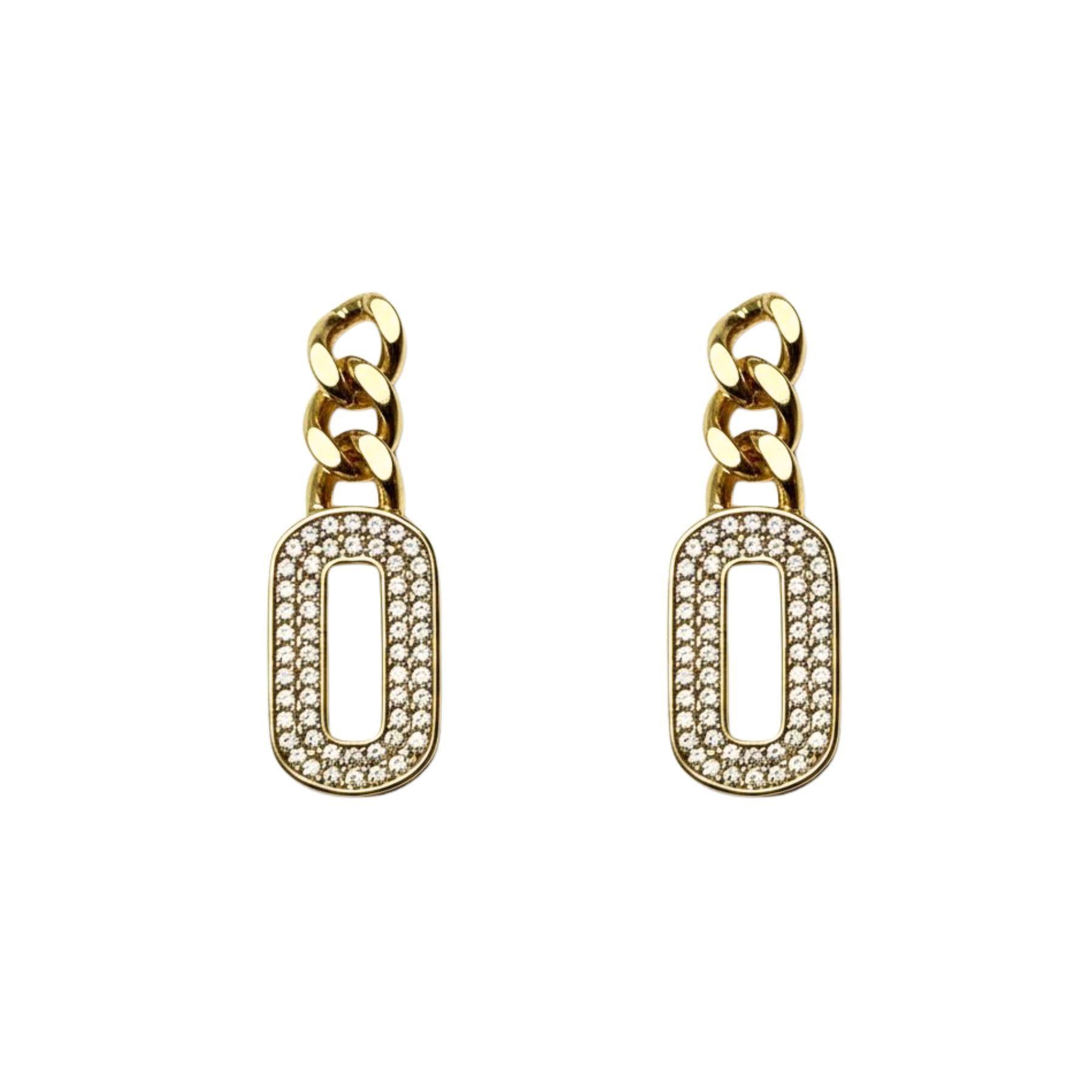 Aros Cadena Tipo Cartier con Circones Enchapado en Oro de 18k-0