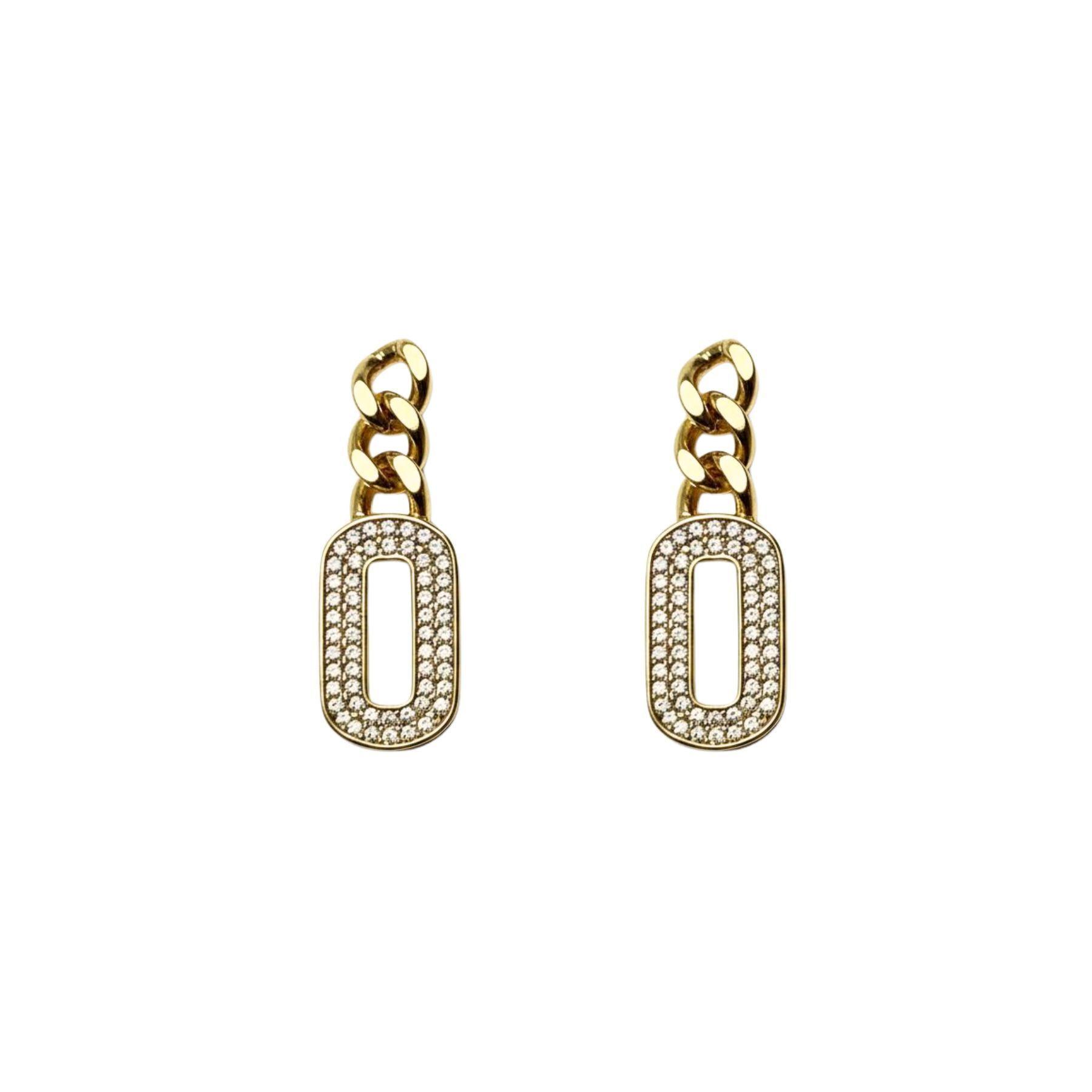 Aros Cadena Tipo Cartier con Circones Enchapado en Oro de 18k-1