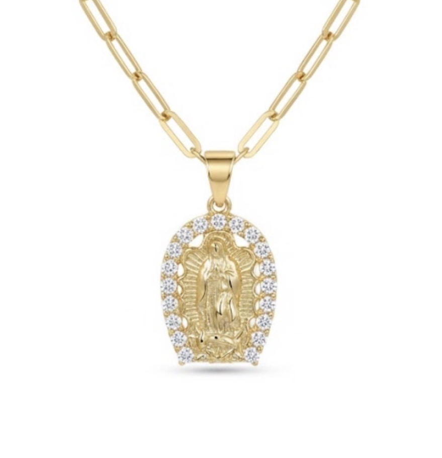 Collar Limado colgante Virgen Guadalupe Enchapado en Oro 18k MP-1