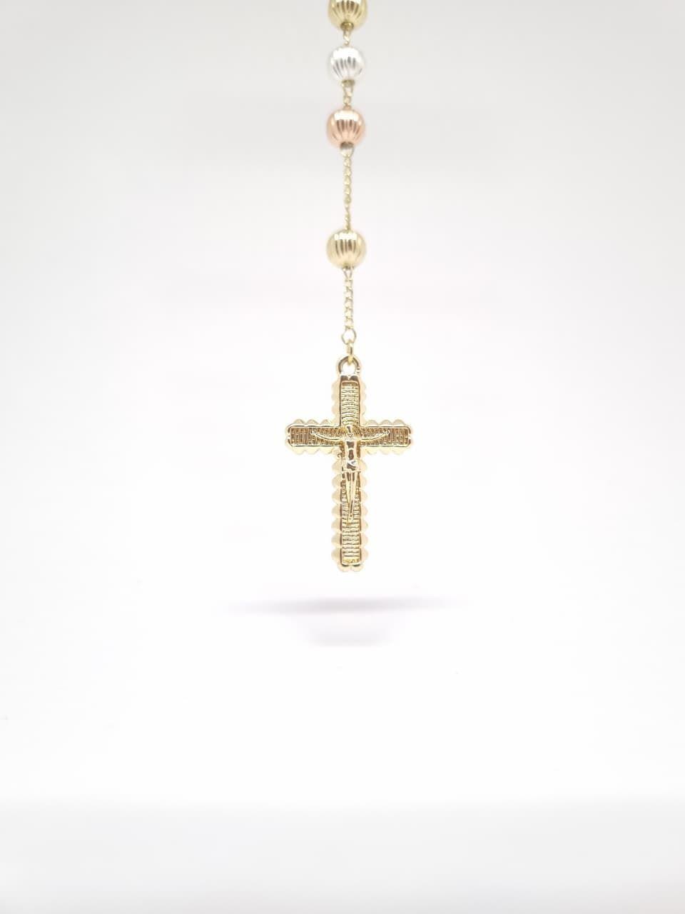 Rosario Dorado color de los 3 oros Enchapado Oro de 18k-2