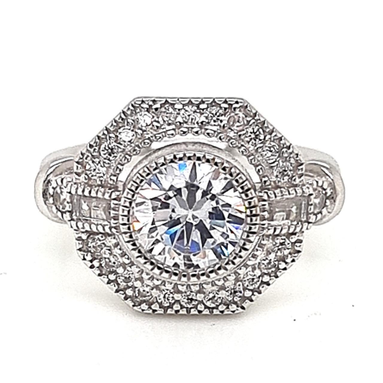 Anillo Halo Hexagonal Circones Plata 925-0