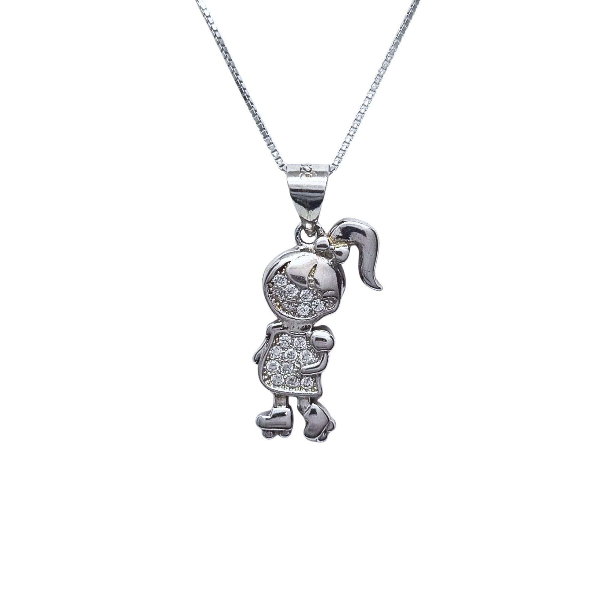 Collar Niña Patines 45cm Rodinado Plata 925-0