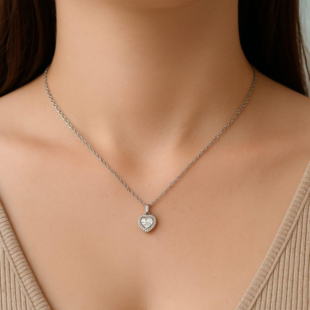 Collar Corazón Circones Rodinado Plata 925-1