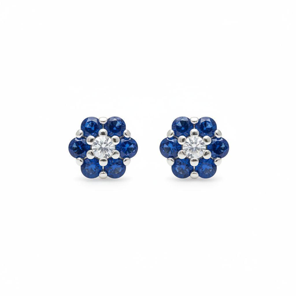 Aros Flor Zafiro Plata 925-1